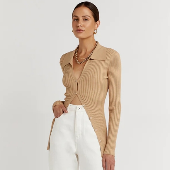 DISSH Sweaters - DISSH Camel Rib Knit Cardigan